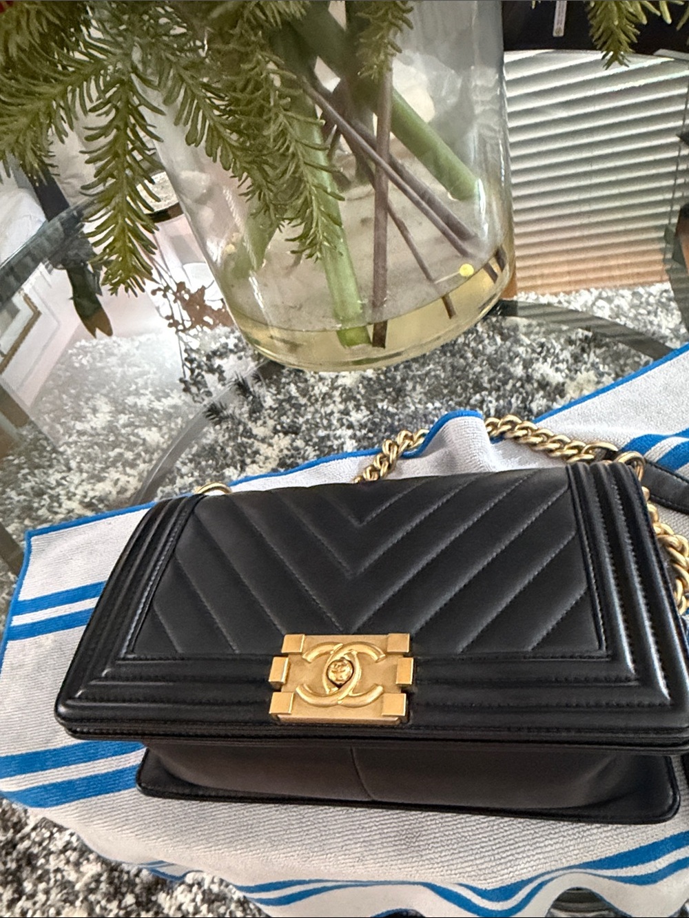 Authentic CHANEL Black Quilted Chevron Boy Bag with Gold Hardware - Picture 13 of 15